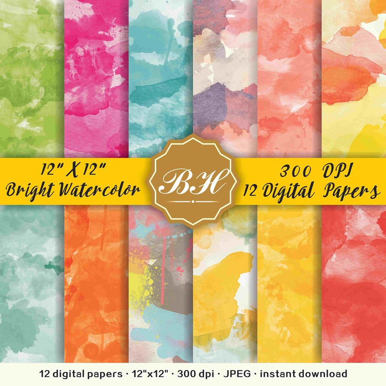 Bright Watercolor Digital Paper Watercolor Background Etsy