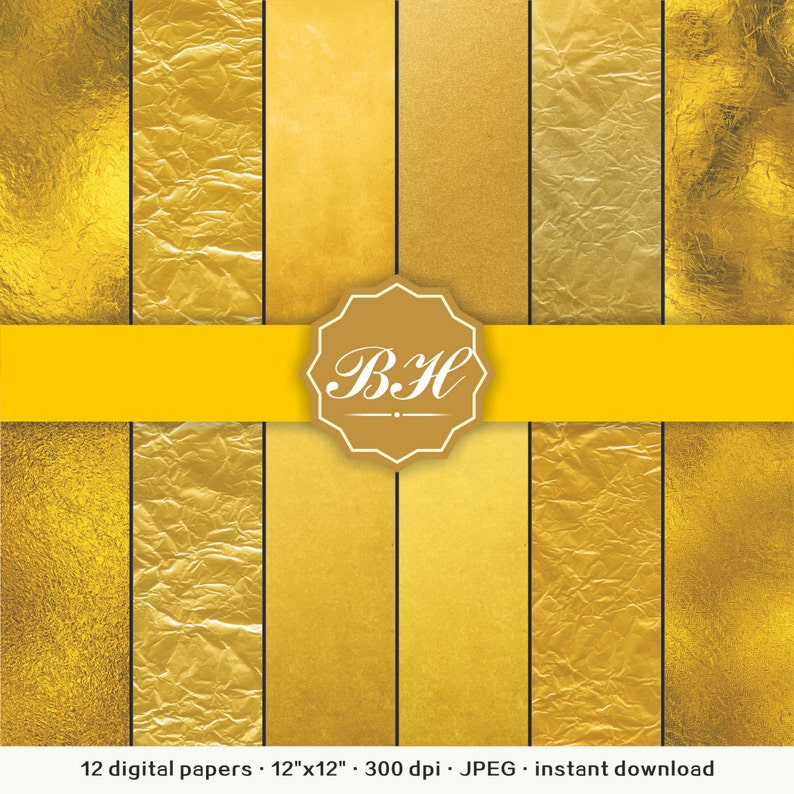 Gold Foil Digital Paper Metallic Gold Digital Paper Gold Etsy