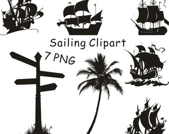 Sailing Clipart, Sailing Silhouettes Clipart, Sailboat Silhouettes Clipart, Nautical clipart, Digital Nautical Silhouettes, PNG Files