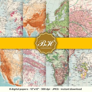 Vintage Map Digital Paper Pack, Old World Maps Backgrounds, Antique Map Backgrounds, Nautical Maps, INSTANT DOWNLOAD