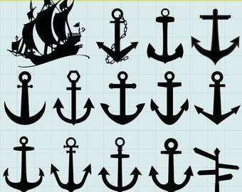 Anchor Silhouettes Clipart, Anchor Clipart, Nautical clipart, Ships Silhouettes, Nautical Silhouettes, Anchor SVG, SVG Files