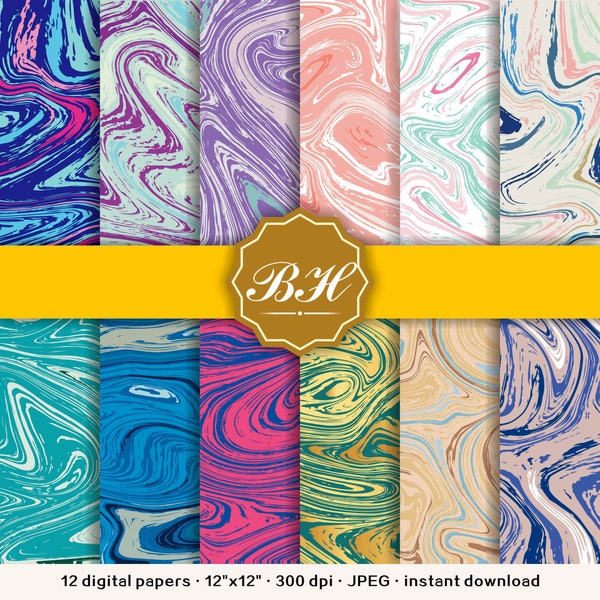 Marble Digital Paper, Flow Marble Background, Abstract Marble Pattern, Marbling Texture Digital Paper, INSTANT DOWNLOAD