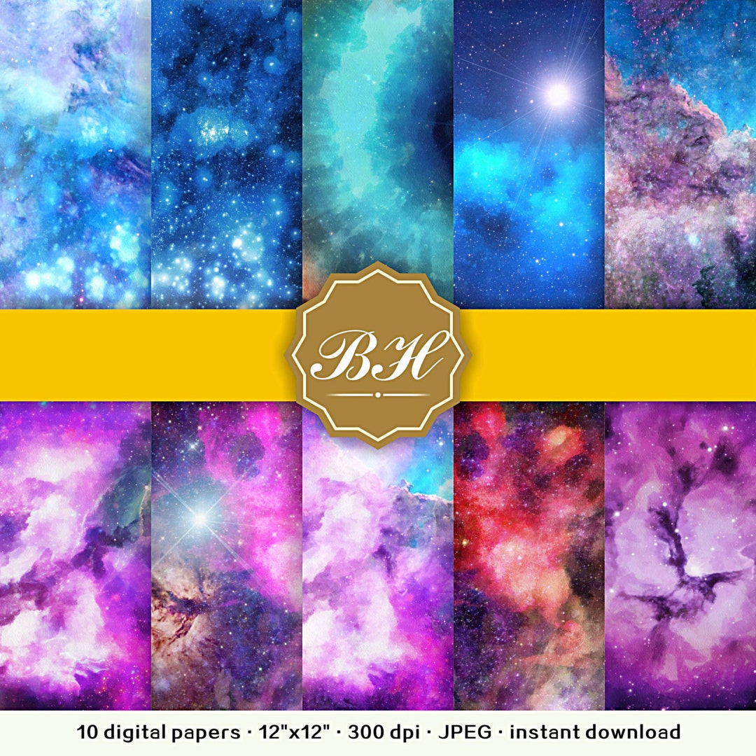 Watercolor Nebula Galaxy Digital Paper, Sparkle & Glitter Star Night ...