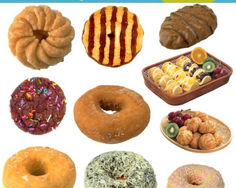 Donut Clipart, Donut Printables, Digital Donut Clip Art, Bread Clipart, Dessert Clip Art, Digital Clipart, Realistic Donut , Commercial Use,