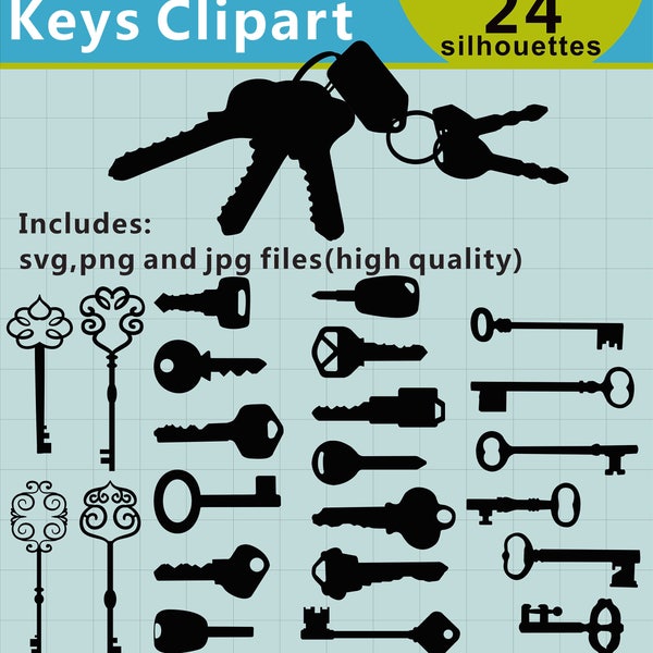 Key silhouette Clipart, Key Clipart, Key Images, Keys Silhouettes, Key SVG, SVG Files, Printable, Instant Download