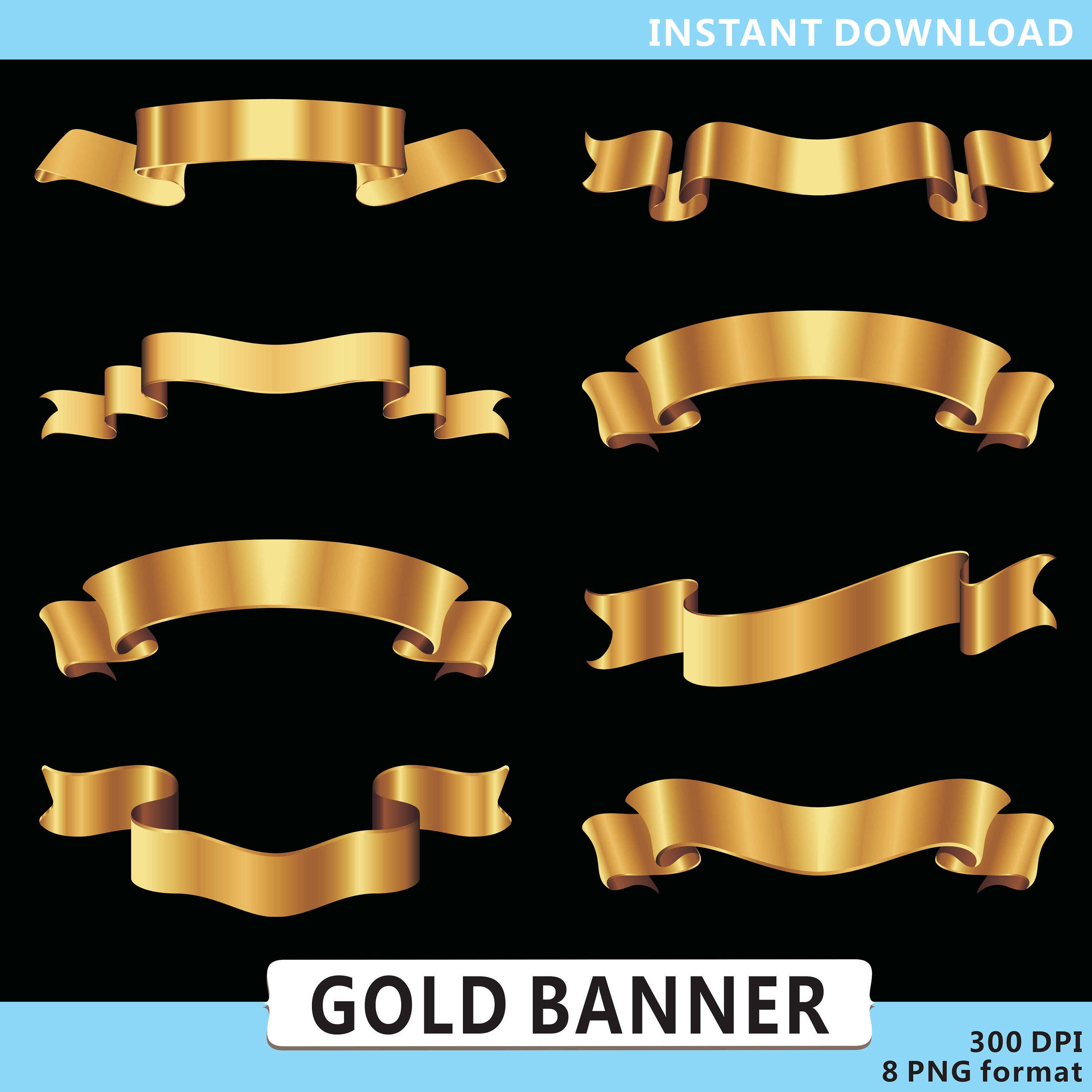 Gold Banner Clipart Ribbon Clipart Banners Clip Art Digital | Etsy