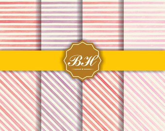 Watercolor Stripes Digital Paper, Stripes Backgrounds, Stripes Pattern, Watercolour Paper, Stripes Digital Paper, INSTANT DOWNLOAD