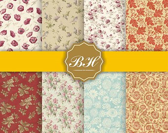 Vintage Flower Digital Paper, Floral Backgrounds, Flower Pattern, Elegant, Vintage Garden, Commercial Use, Instant Download