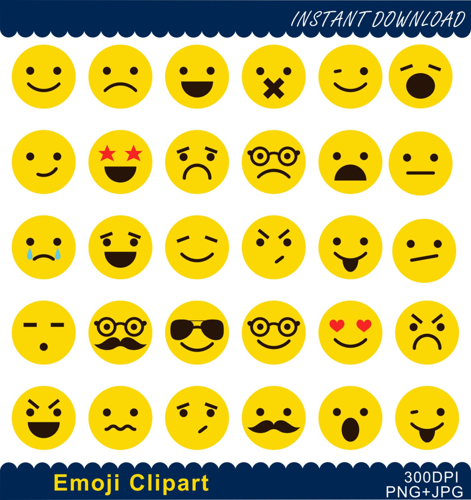 Emoji Clipart Emoticons Collage Clip Art Smiley Face Etsy