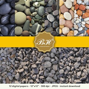 Pebbles Digital Paper, Stone Textures, Natural Beach Pebbles Textures, Digital Scrapbook Paper, Beach Pebbles Pattern, Real Photos