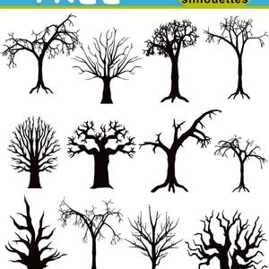 Tree Clipart, Tree Silhouettes Clipart, Dry Tree Silhouettes, Nature Clipart, Forest clipart, Halloween Clipart, Instant Download, SVG Files