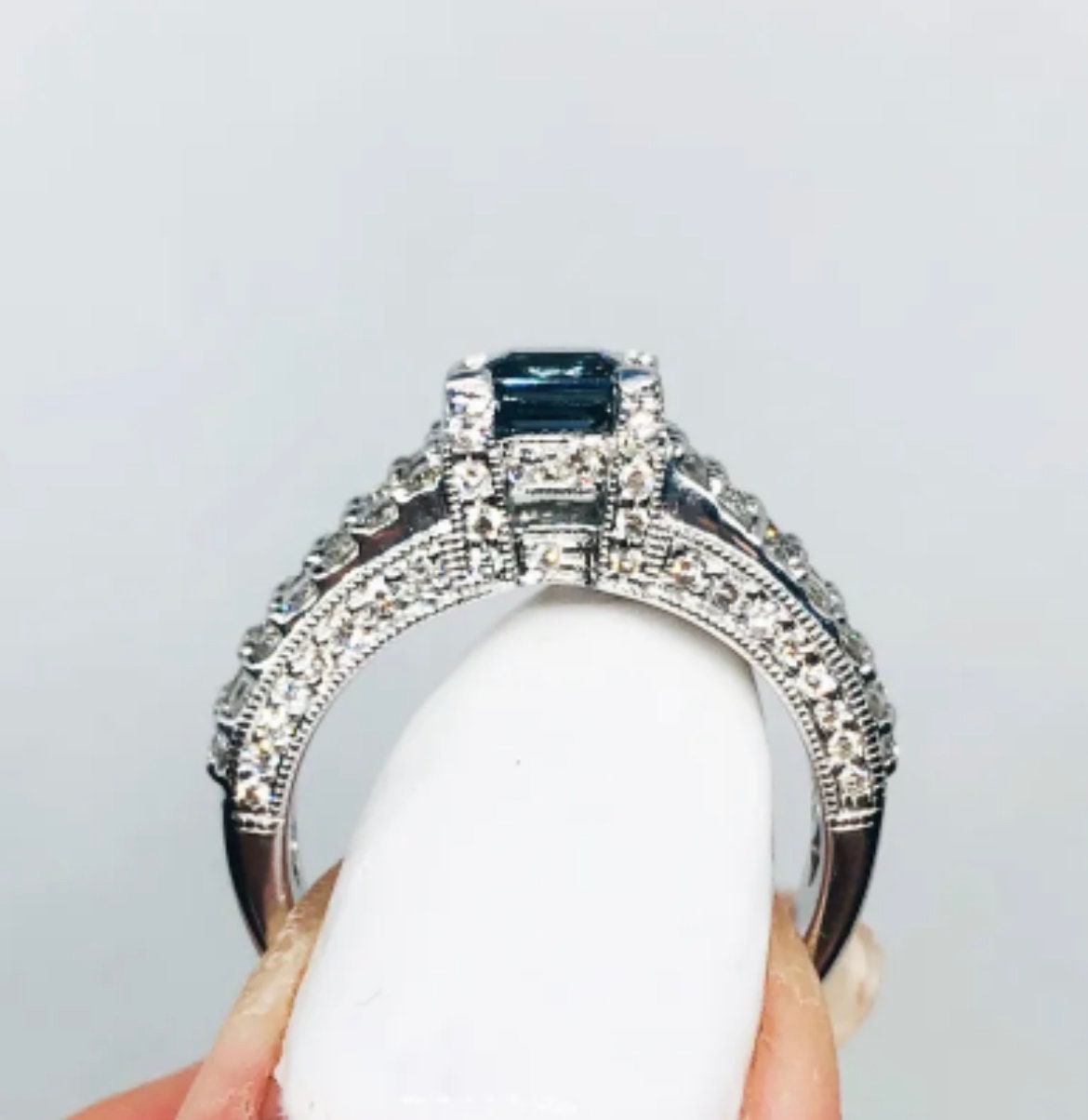 Blue Gray Natural Spinel Ring, Diamonds, 18 Karat White Gold - Etsy