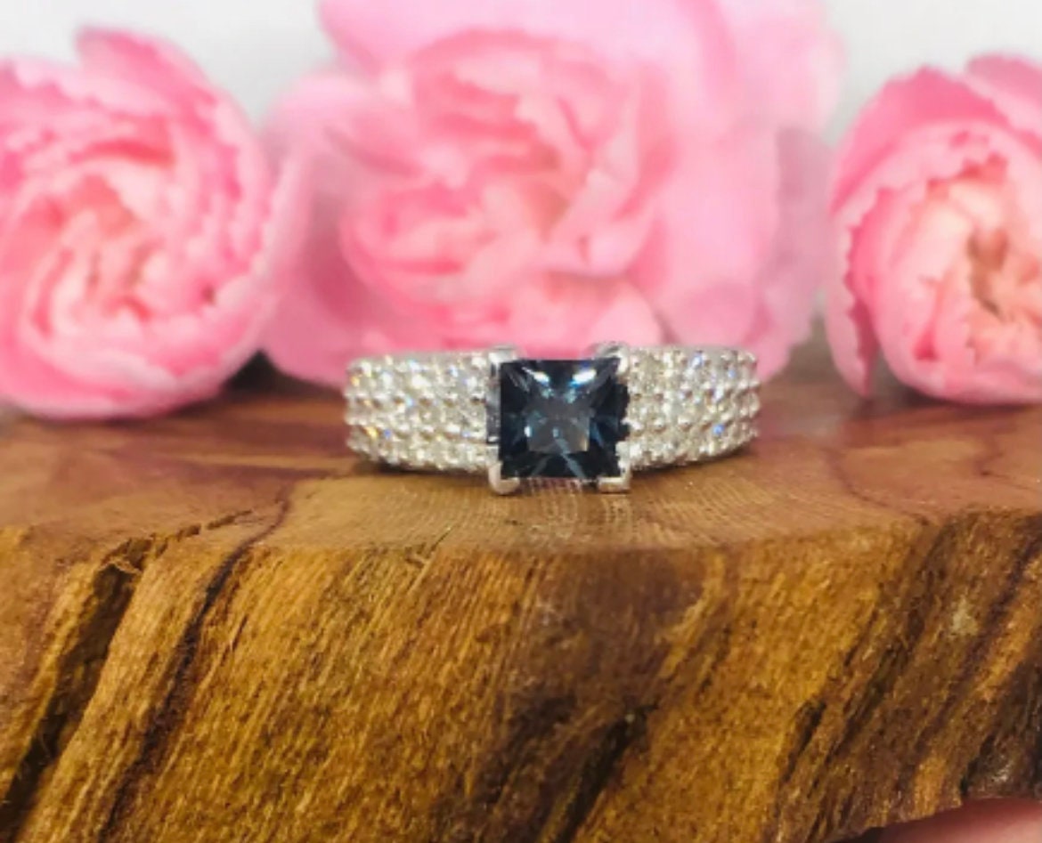 Blue Gray Natural Spinel Ring, Diamonds, 18 Karat White Gold - Etsy