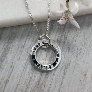 Engraved sterling silver name necklace, up to 3 names, silver washer necklace
