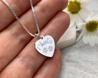 Pet necklace personalised in sterling silver, cat or dog lover jewellery