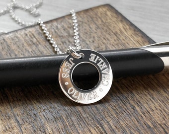 Name necklace, sterling silver washer, personalised up to 3 names