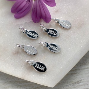 Engraved charm, TINY personalised name tag, sterling silver