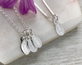 Tiny name necklace charms, personalised in sterling silver