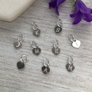 Initial charm, TEENY TINY sterling silver engraved heart charm 5mm wide