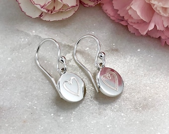 Silver heart earrings, small and dainty