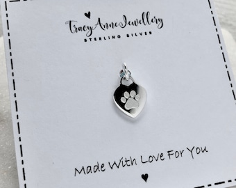 Sterling silver paw print charm engraved in sterling silver, personalised with pet's name