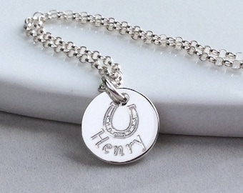 Personalised horseshoe necklace, engraved in sterling silver