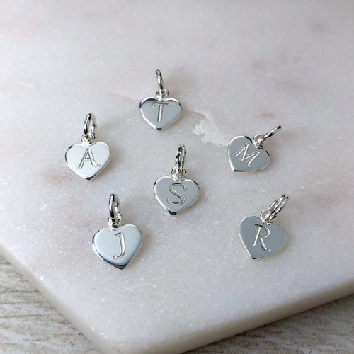 Initial charms / necklace charms, TINY sterling silver hearts 8mm wide