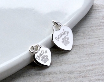 Personalised charm for cat or dog owner, engraved sterling silver heart