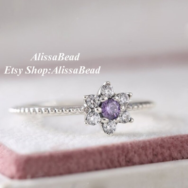 2016 Spring Release 925 Sterling Silver Forget Me Not Ring With Clear and Purple Cz Rings Women Fine Jewelry