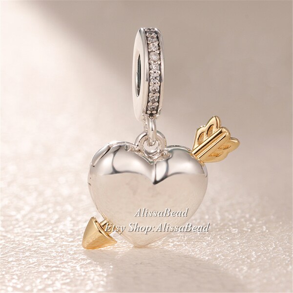 14k Gold & Sterling Silver Love Heart Bead Charm For European Bracelets (3mm) - View #6