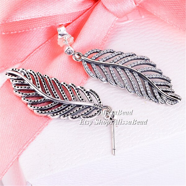 Nialaya Gold Feather Clear CZ 925 Silver Women