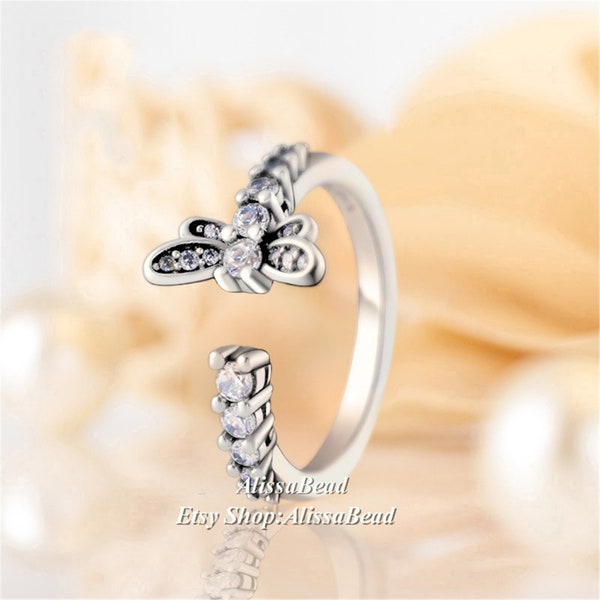 S925 Sterling Silver Dragonfly Open Adjustable Women Ring(BSR537-E)