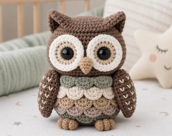 Gehäkelte Eulen-Plüschfigur, handgefertigter Amigurumi-Vogel, Kinderzimmerdeko, Geschenk zur Babyparty, niedliches Stofftier, Waldtier-Spielzeug fürs Kinderzimmer