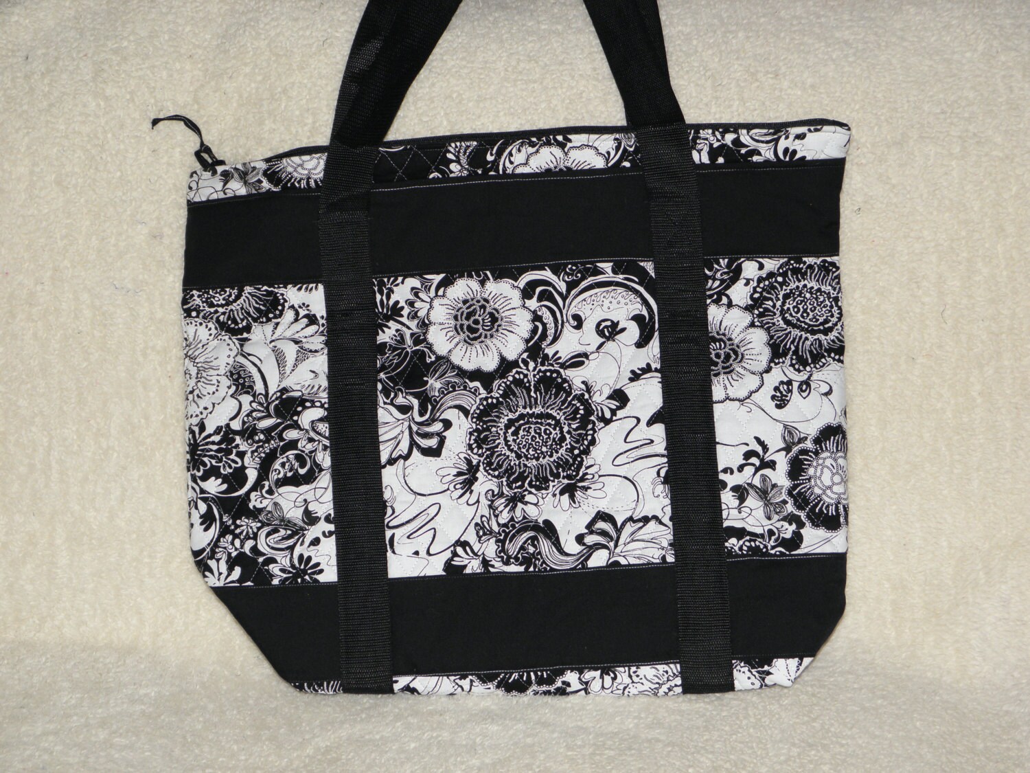 Black and White Large Tote Bag with Shoulder Length Strap One Etsy