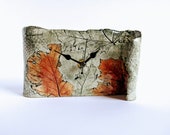 Autumn Mantle clock, ceramic clock, gift for her, fall leaves clock, rustic clock, new home, 9th anniversary gift, autumn pottery clock