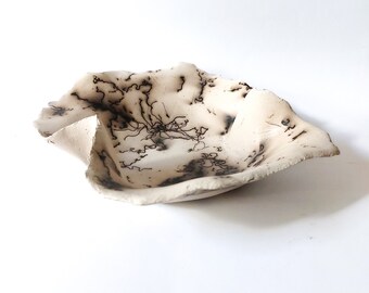 Horse hair fired ceramic dish, horse lovers gift, naked raku, tablecenterpiece, horse hair Pottery, anniversary gift, ceramic art