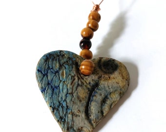 Handmade heart gift, ammonite, hanging Pottery heart, new home, Gift for him, for her, home decor gift, mother gift, coastal art