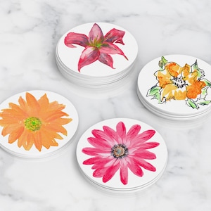 Bold Flowers Coasters | Drink Coasters Set | Housewarming Gift | Gift For Her | Set of 4 Coasters