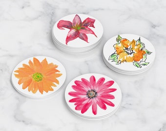 Bold Flowers Coasters | Drink Coasters Set | Housewarming Gift | Gift For Her | Set of 4 Coasters