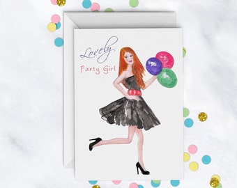 Lovely Party Girl Card | Birthday Card | Girl Birthday | Birthday Card For Her | Party Girl | Blank Card With Envelope