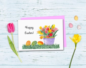 Easter Tulips Card | Easter Card | Religious Holiday Card | Single Card | Set Of 8 Cards | Happy Easter | Bright & Colorful Floral Card