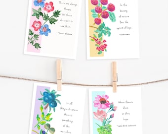 Floral Delight Note Set | Assorted Floral Notecards | Notecard Set With Envelopes | Set of 8 Blank Notecard | Inspirational Quotes Note Set