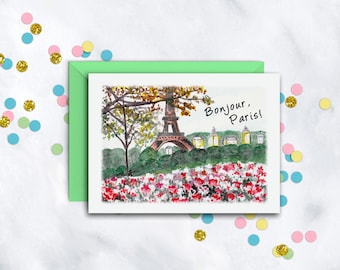 Eiffel Tower Card | Blank Note Card | Good Travels | Everyday Note Set | Thank You Notes | Single Card | Set Of 8 Notecards With Envelopes