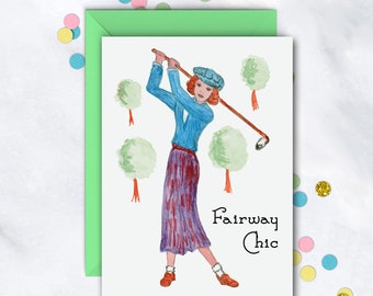Fairway Chic Card | Birthday Card | Girl Golfer Card | Everyday Card | Girl Birthday | Golf Outing Card For Her | Set Of 8 Notes