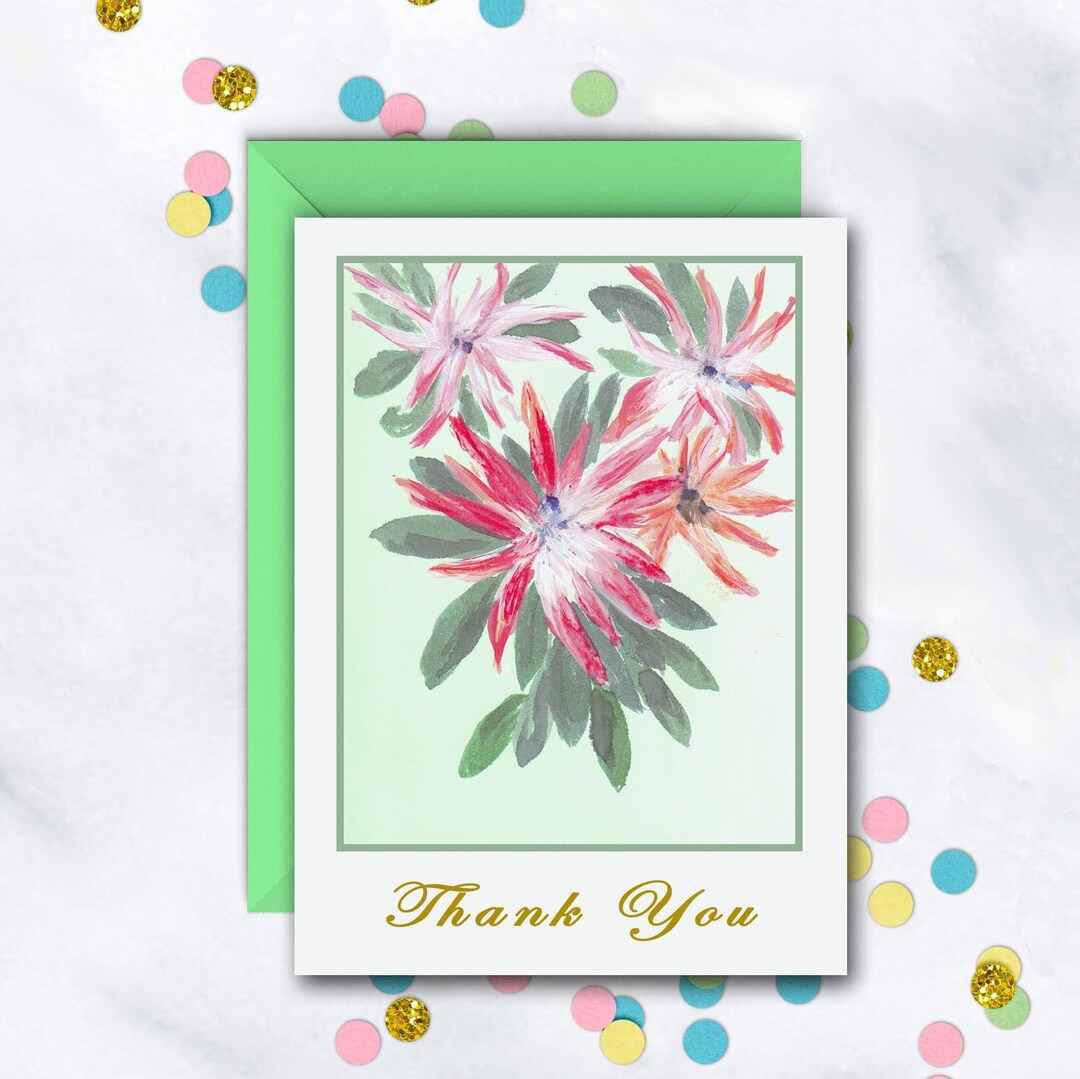 Pink and Green Foliage Card | Thank You Notes | Floral Note | Thank You ...
