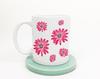 Pretty In Pink Mug | Pink Flower Mug | Coffee Mug | Ceramic 11 oz. Mug With Handle