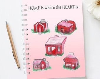 Home Is Where The Heart Is Journal | Lined Notepad | Inspirational Quote Journal | Teacher Gift | Stationery Gift | Spiral Notebook