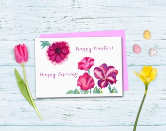 Pink Petunias Card | Easter Card | Religious Holiday Card | Single Card | Set Of 8 Cards | Happy Easter | Pink Floral Easter Gift