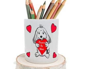 Valentine Puppy Pen Holder | Lollipop Holder | Desktop Organizer | Valentine's Day Gift | Puppy Lover | Seasonal Makeup & Pen Holder
