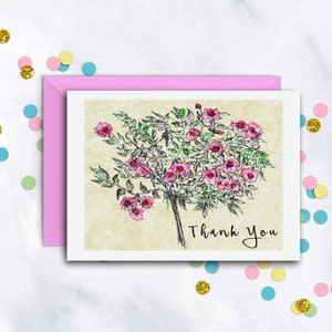 Rose Bouquet Thank You Notecards | Single Thank You Note | Note Set | Set Of 8 Cards With Envelopes | Thank You Notes For Any Occasion